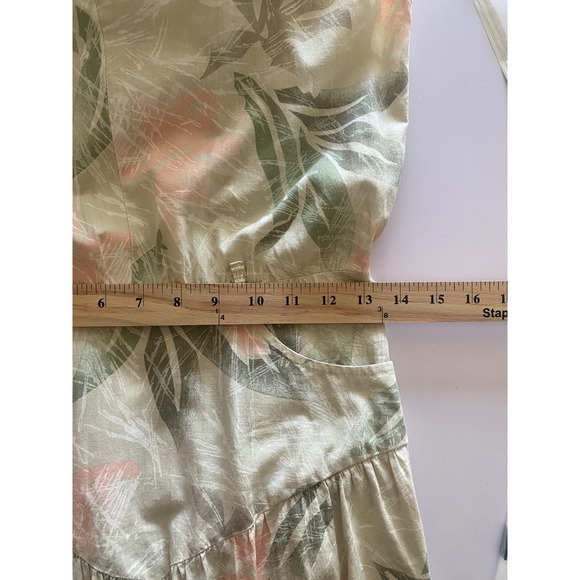 Vintage Tropical Leaf Print Mock Neck Keyhole Midi Dress Women's Sleeveless - Picture 8 of 11